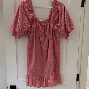 Zara Pink Ruffled Puff Sleeve Dress